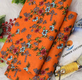 2 Piece Printed Micro Polo Cotton Suit for Women – Unstitched Orange