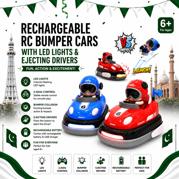 Rechargeable RC Bumper Cars with LED Lights & Ejecting Drivers