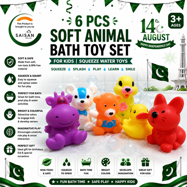 6 Pcs Soft Animal Bath Toy Set for Kids | Squeeze Water Toys