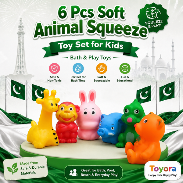 6 Pcs Soft Animal Squeeze Toy Set for Kids | Bath & Play Toys