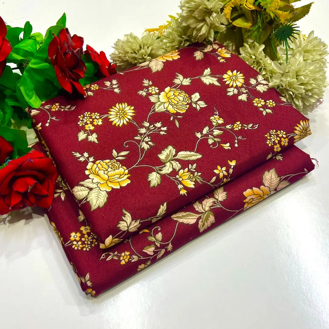 Maroon Printed Polo Cotton 2 Piece Suit for Women | Printed Shirt & Trouser