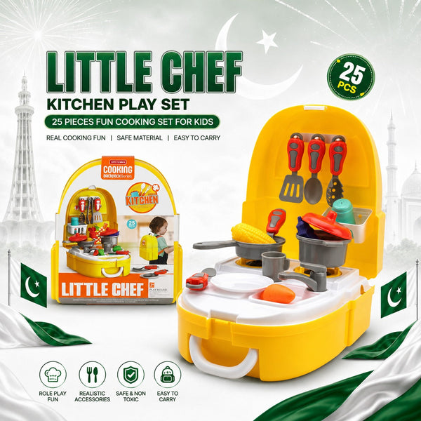 Little Chef Cooking Backpack for Kids | 25 Pieces Kitchen Play Set