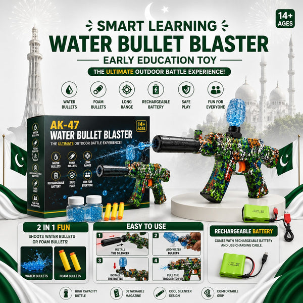 AK-47 Style Gel Blaster Toy Gun with Water Bullets & Foam Darts